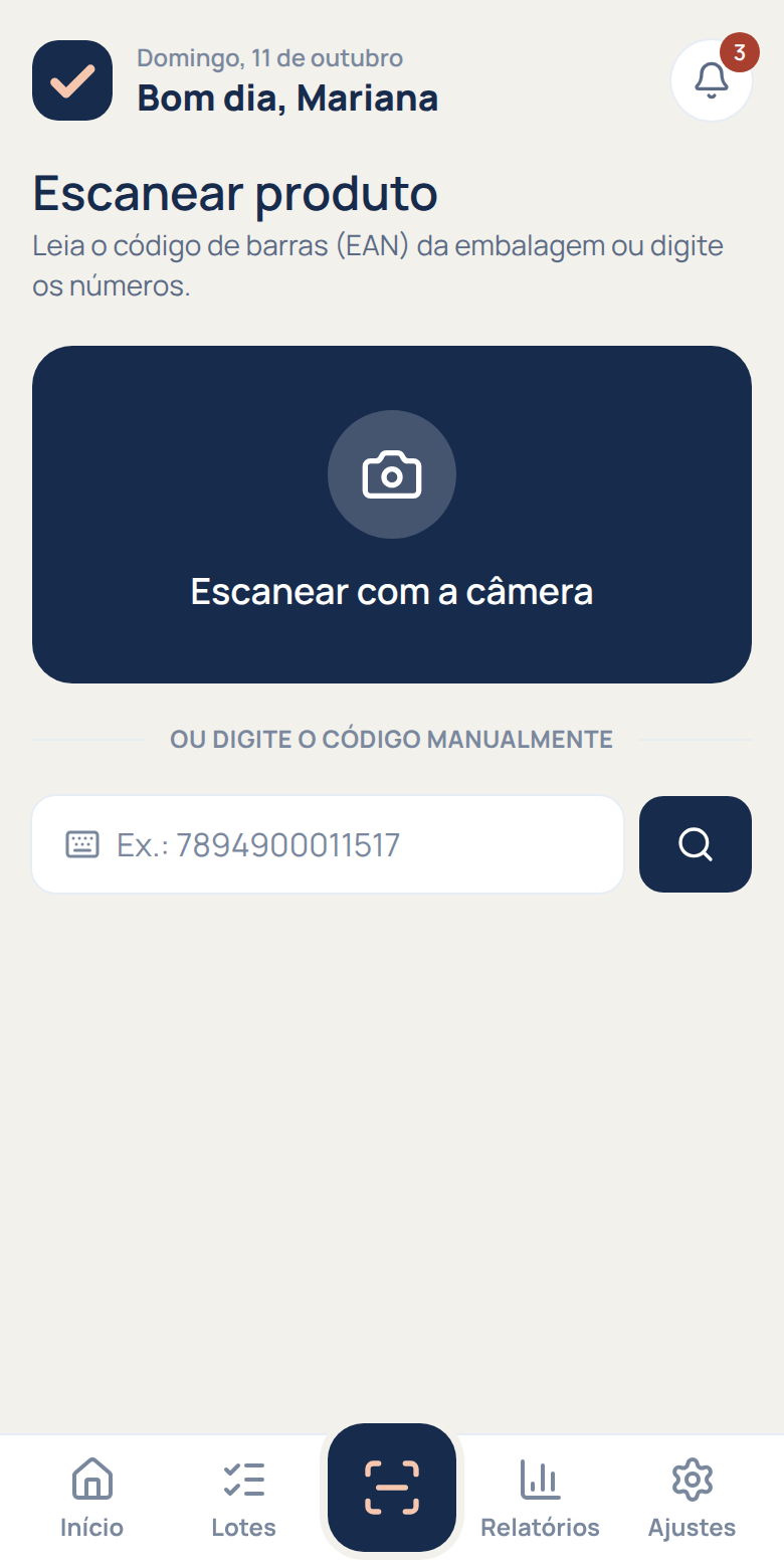 Tela de escanear produto